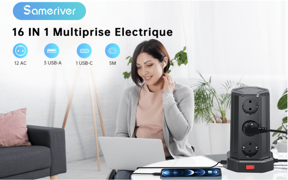 16 in 1 multiprise avec interrupteur
