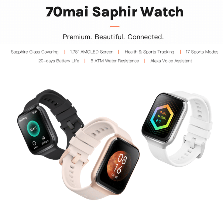 70mai Amoled Saphir Smartwatch Avec Alexa