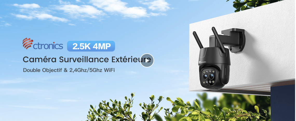 ctronics 2.5k 4mp caméra surveillance wifi exterieure double objectif,