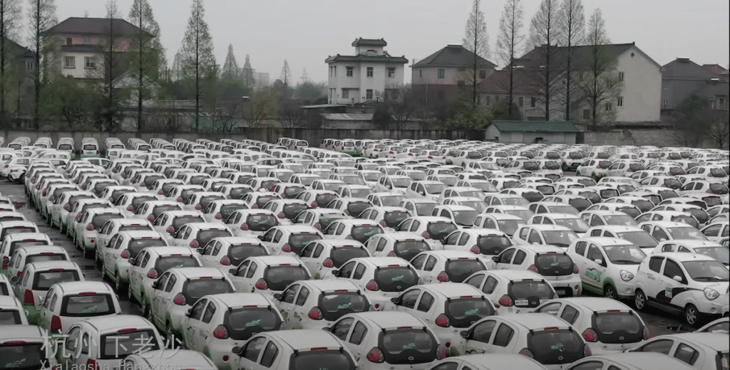 graveyards of shared ev cars and network cars in china