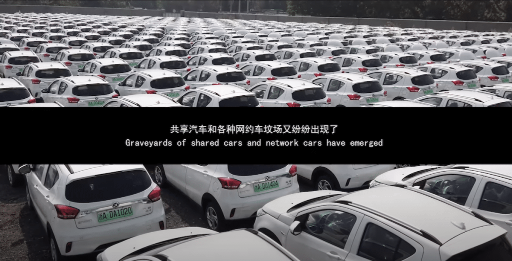 graveyards of shared cars and network cars in chin