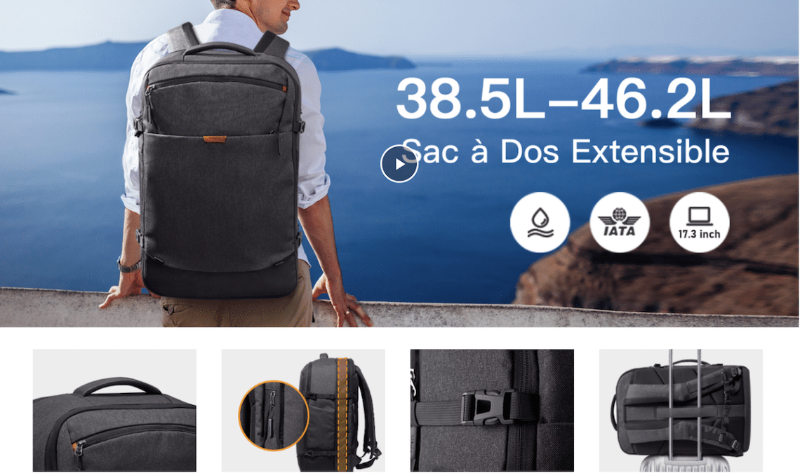 inateck expansible sac à dos voyage 38.5 46.2 l