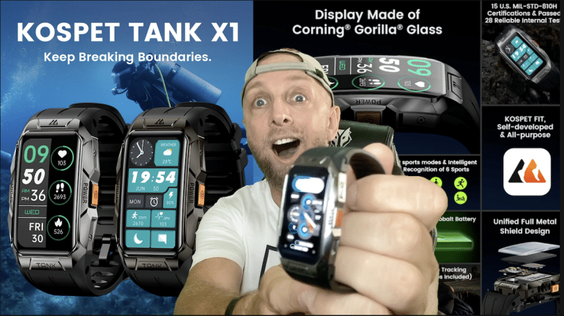 kospet tank x1, un bracelet connecté tri proof avec un écran de montre amoled