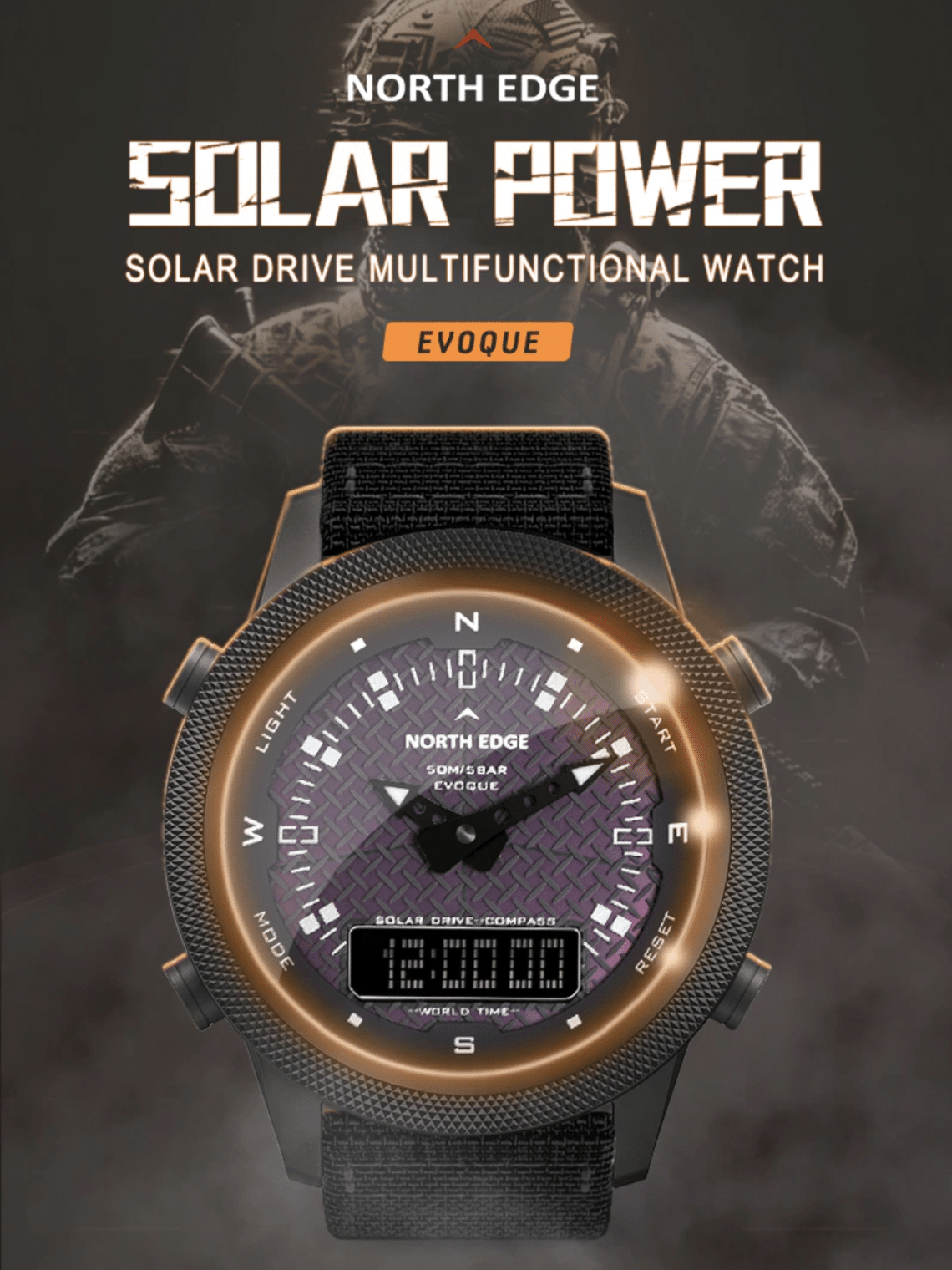 montre solaire nort edge evoque avec boussole