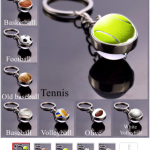 porte clés de tennis, boule de verre, football, volley ball, basket ball, basket ball