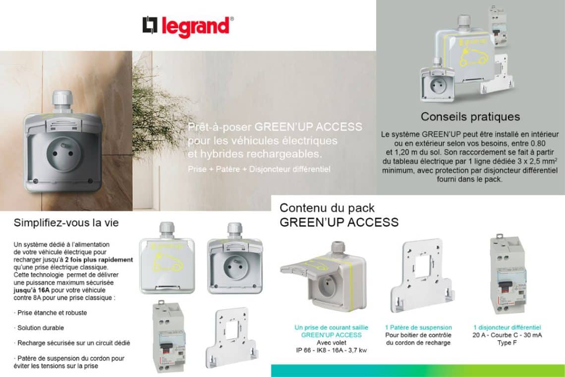 rechargez votre véhicule électrique à domicile pour seulement 166,68€ avec le prêt à poser green'up access!