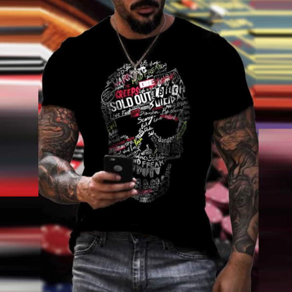 t shirt manches courtes col rond homme, vêtement rétro avec tdm noire