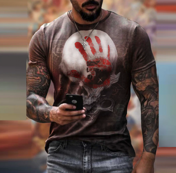 t shirt manches courtes col rond homme, vêtement rétro avec mains beige