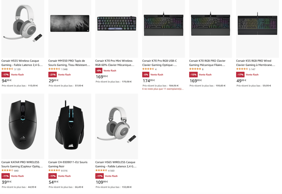 une sélection d'accessoires gaming corsair