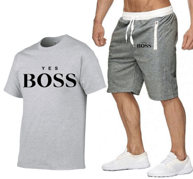 yes boss t shirt + short gris et noir