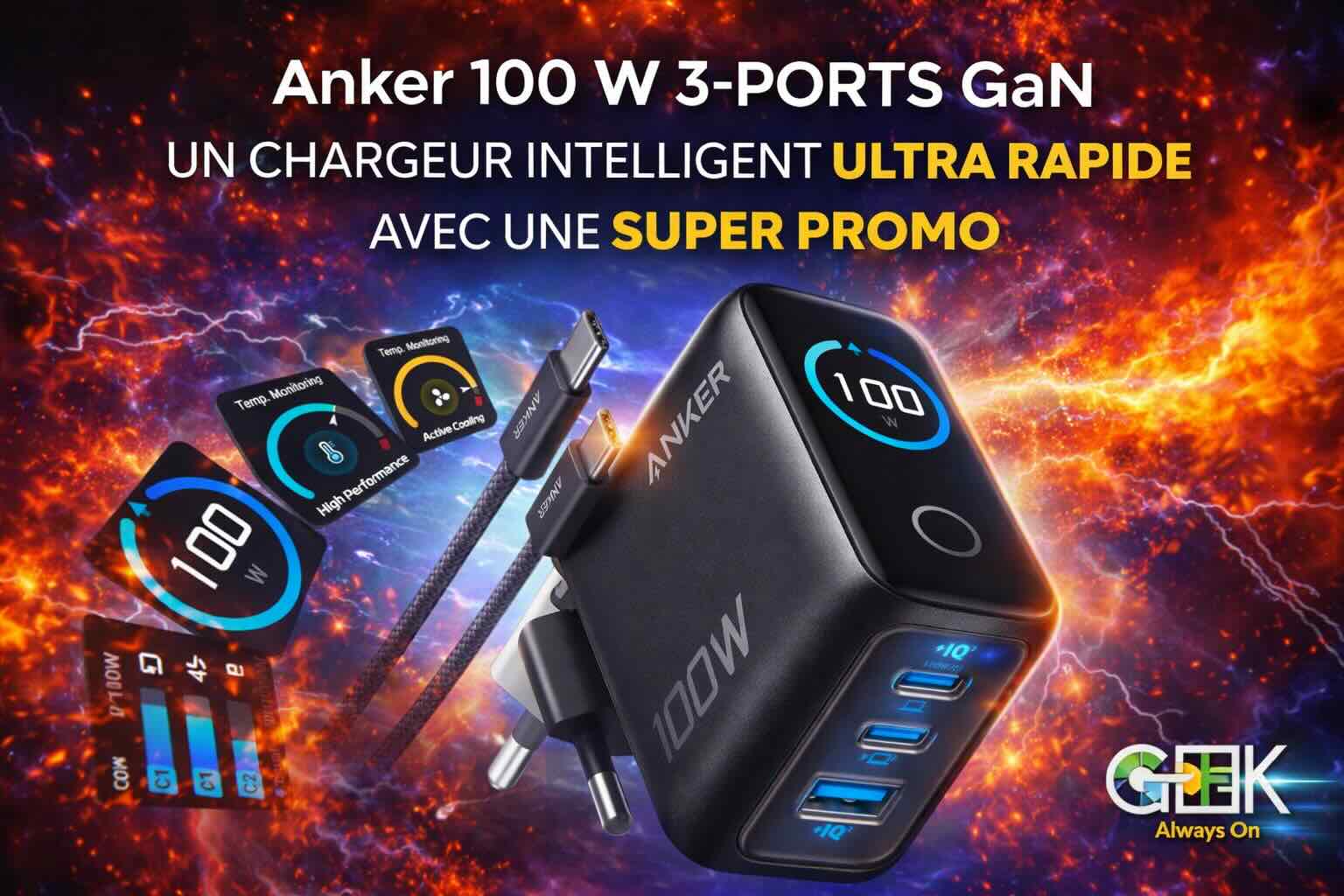 anker 100 w 3 ports gan
