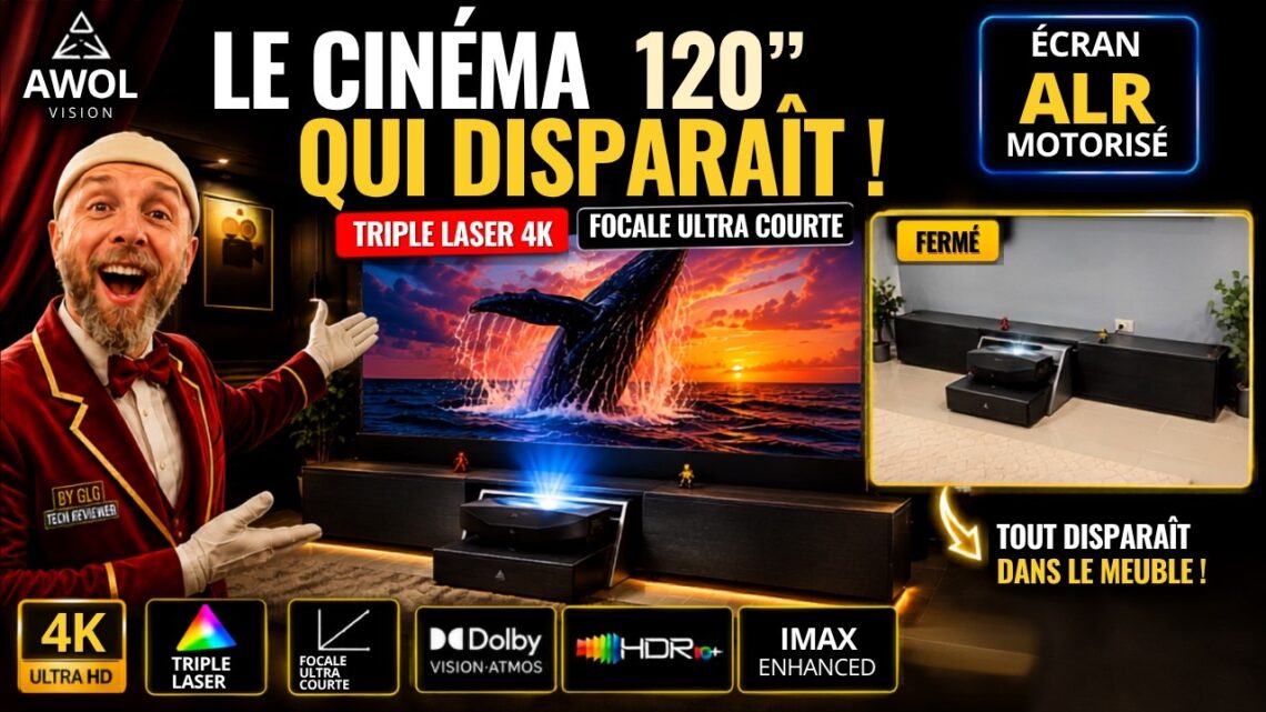 awol aetherion pro le home cinéma triple laser 120 qui disparaît dans un meuble