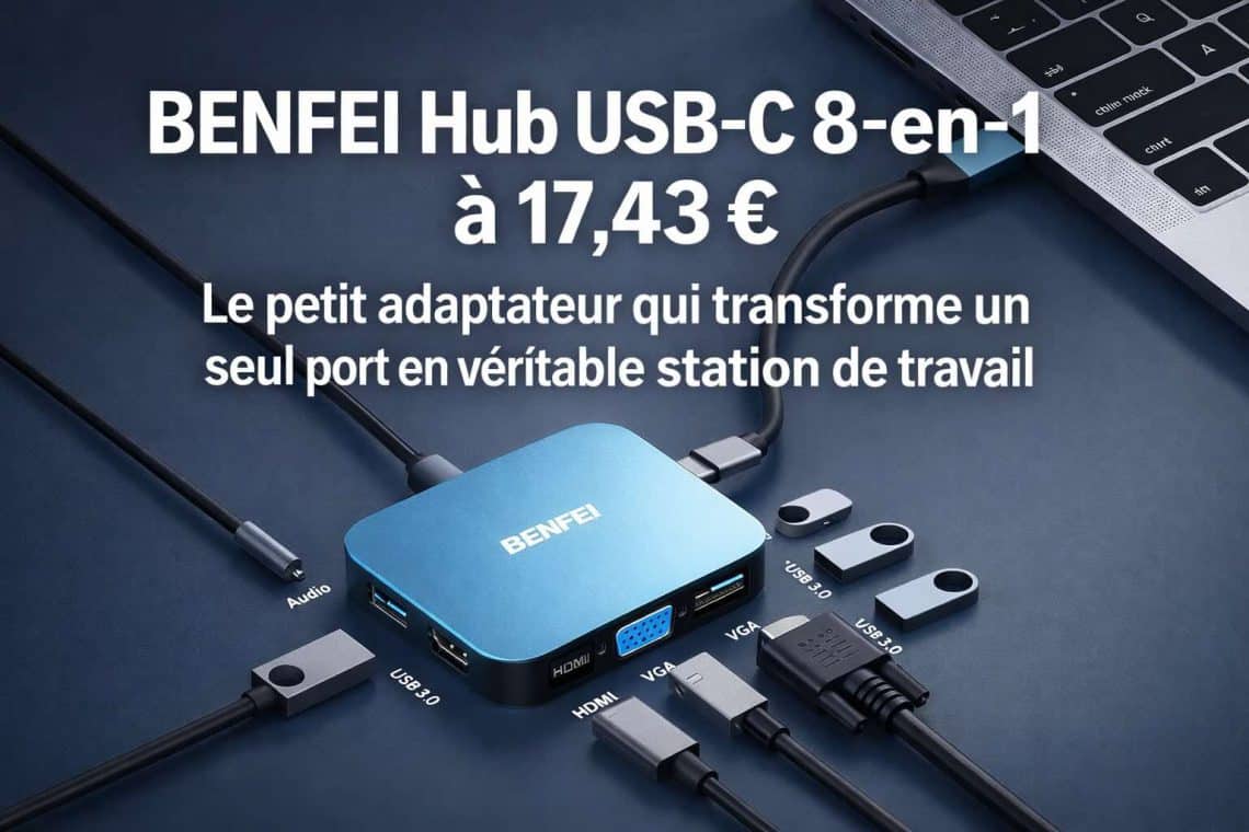 benfei hub usb c 8 en 1 à 17,43 € le petit adaptateur qui transforme un seul port en véritable station de travail