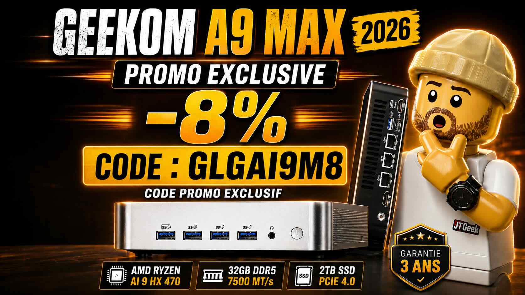 bon plan geekom a9 max 2026 code promo 8% exclusif jtgeek sur le mini pc gaming aaa