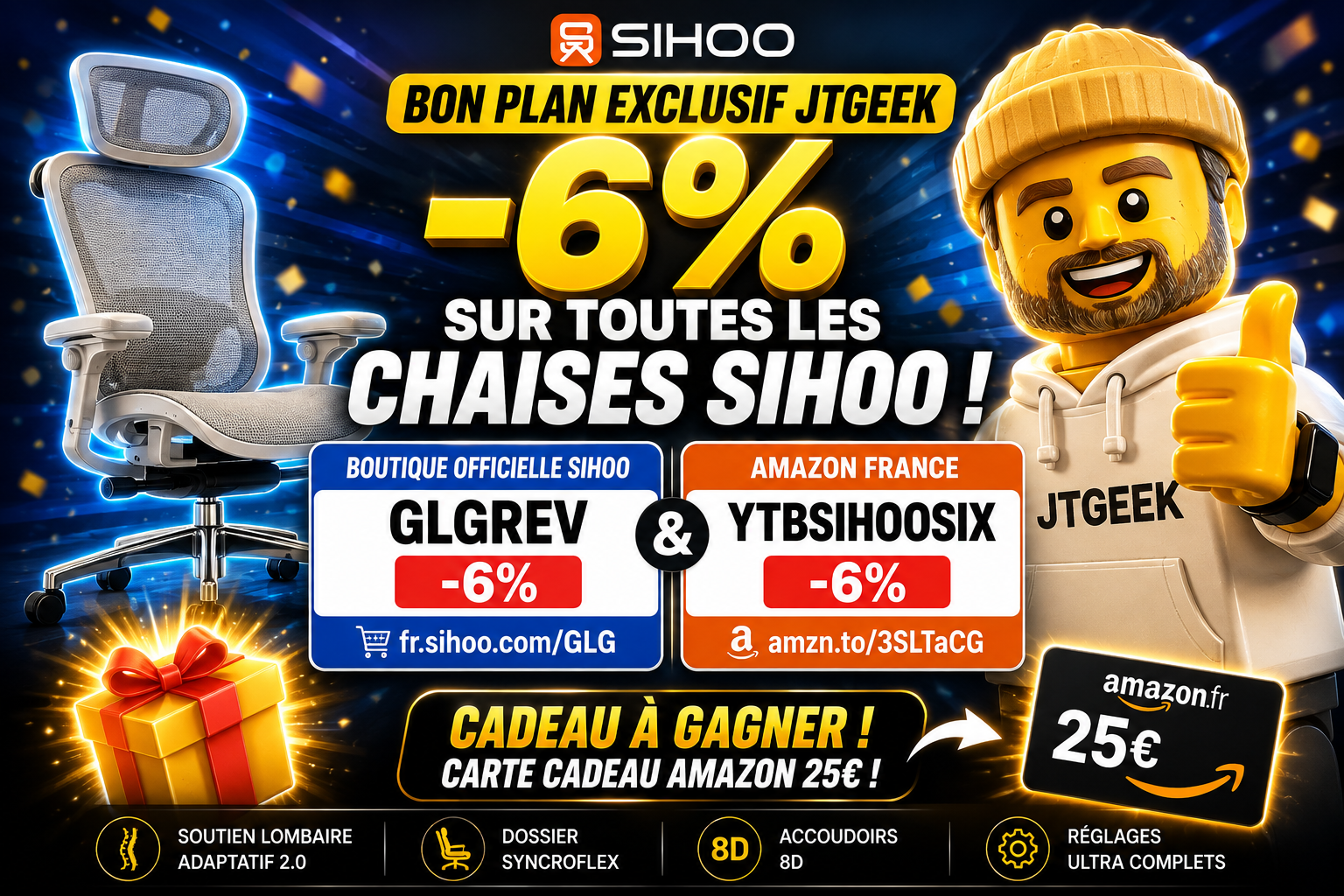 bon plan sihoo , 6 % sur les chaises ergonomiques avec nos codes exclusifs jtgeek