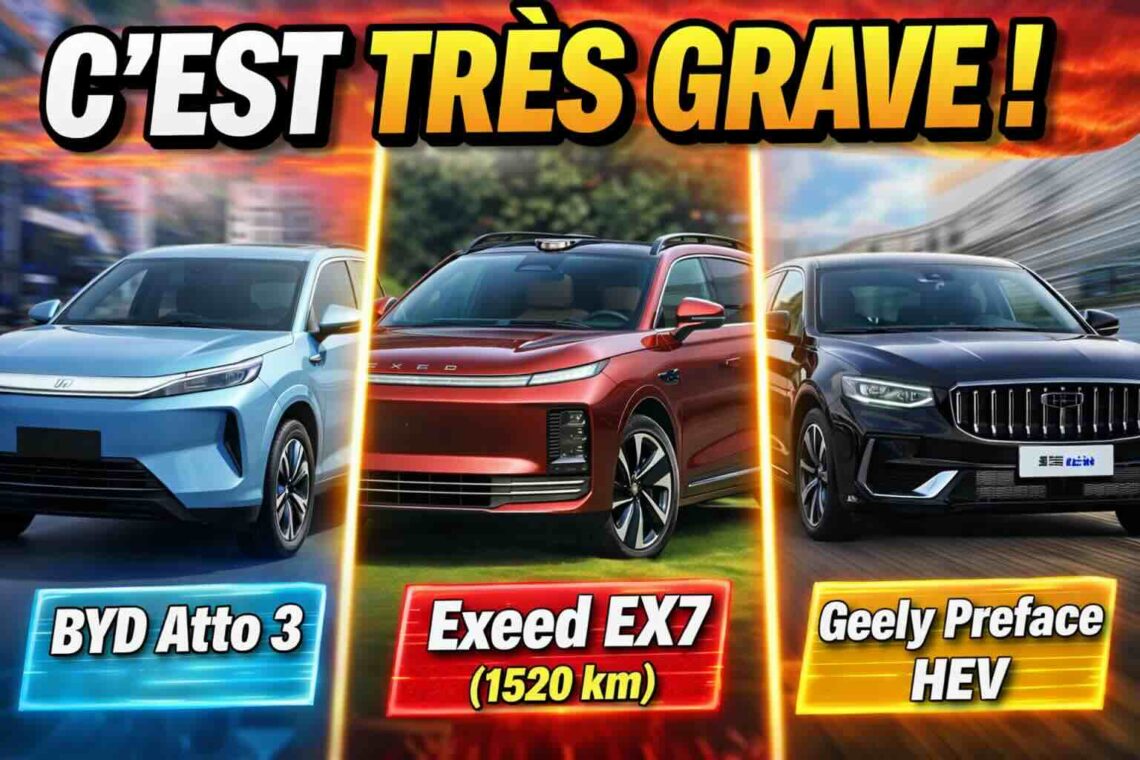 byd atto 3, exeed ex7 (1520 km) et geely preface hev tesla peut il suivre ?