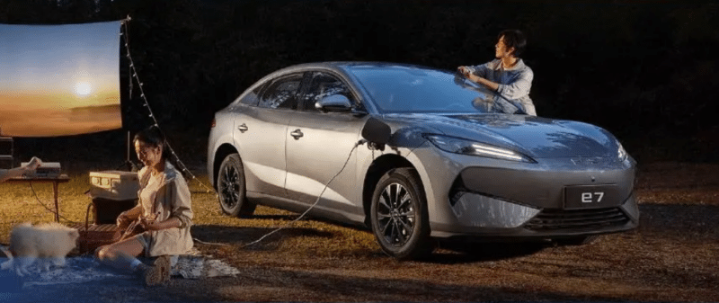 byd e7 ev sedan camping