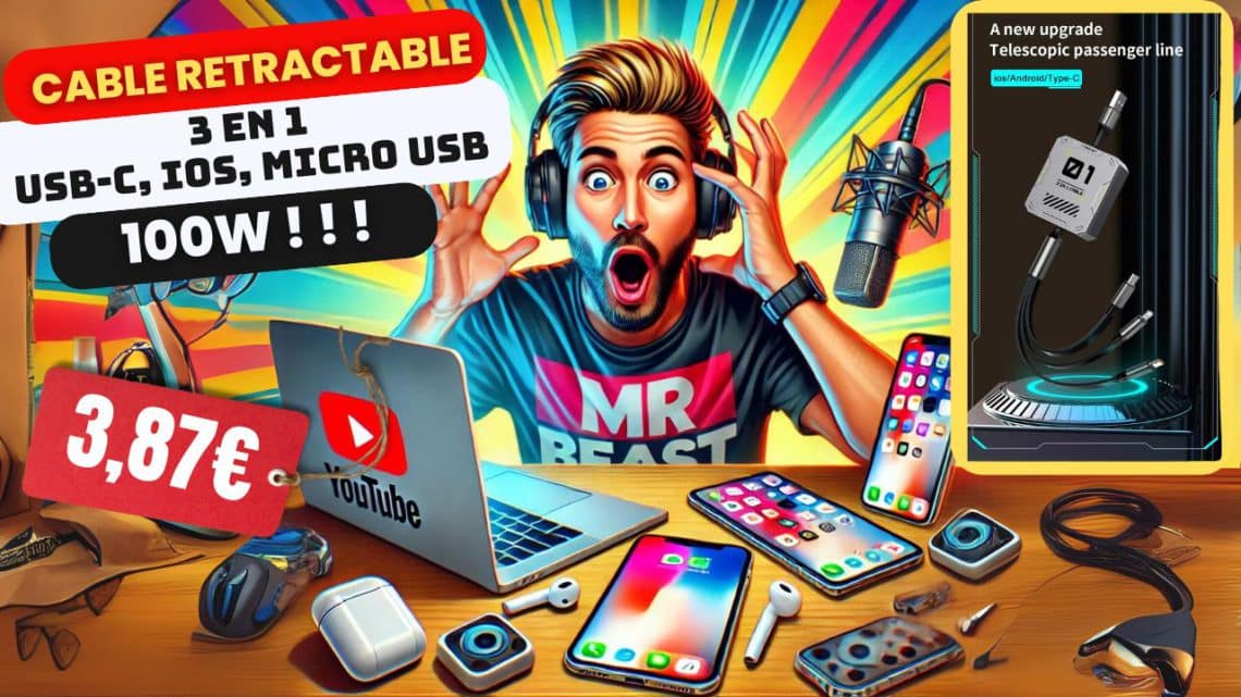 câble rétractable 3 en 1 de 100w , test et avis après 10 jours d'utilisation