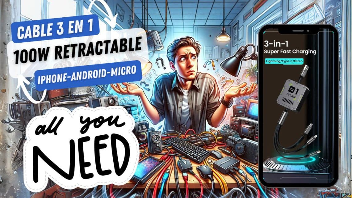 ce nouveau câble rétractable 3 en 1 va vous bluffer – puissance 100w pour iphone,android et micro!