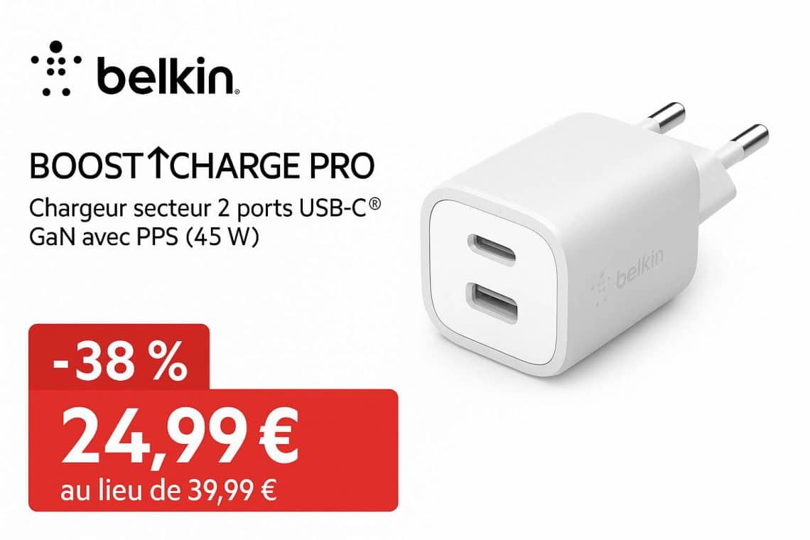 chargeur belkin usb c 45w gan en promo