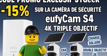 code promo exclusif jtgeek  15 % sur la caméra de sécurité eufycam s4 4k triple objectif