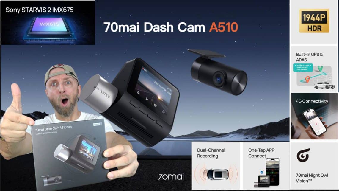 découvrez cette double caméra dashcam sony 4k avec gps, 4g et mode parking sécurité et technologie 70mai a510