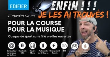 écouteurs de sport sans fil à conduction aérienne, son puissant, bt 5.3, enc, 17h, podomètre et charge rapide , edifier comfo run