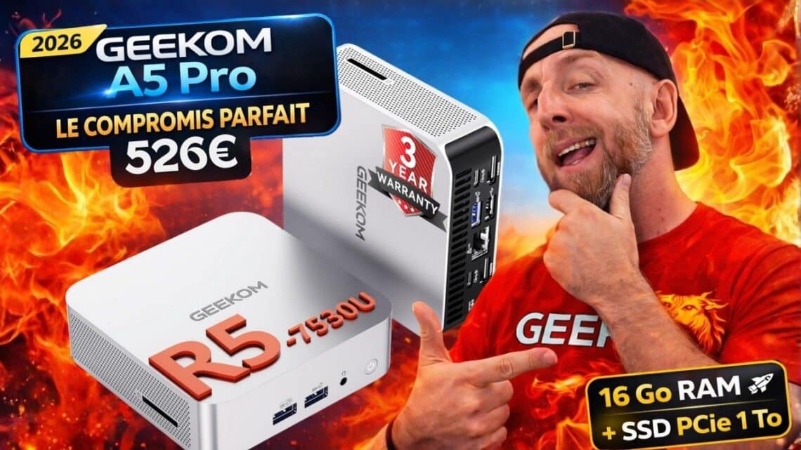 geekom a5 pro 2026 le compromis parfait, mini pc ryzen 5 compact, puissant et évolutif à 526€