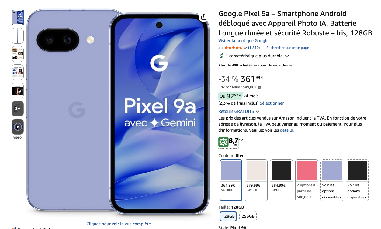 google pixel 9a prix