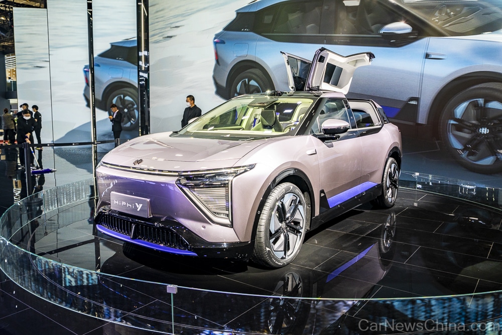 hiphi y electric suv car on display at the 2023 shanghai auto show.