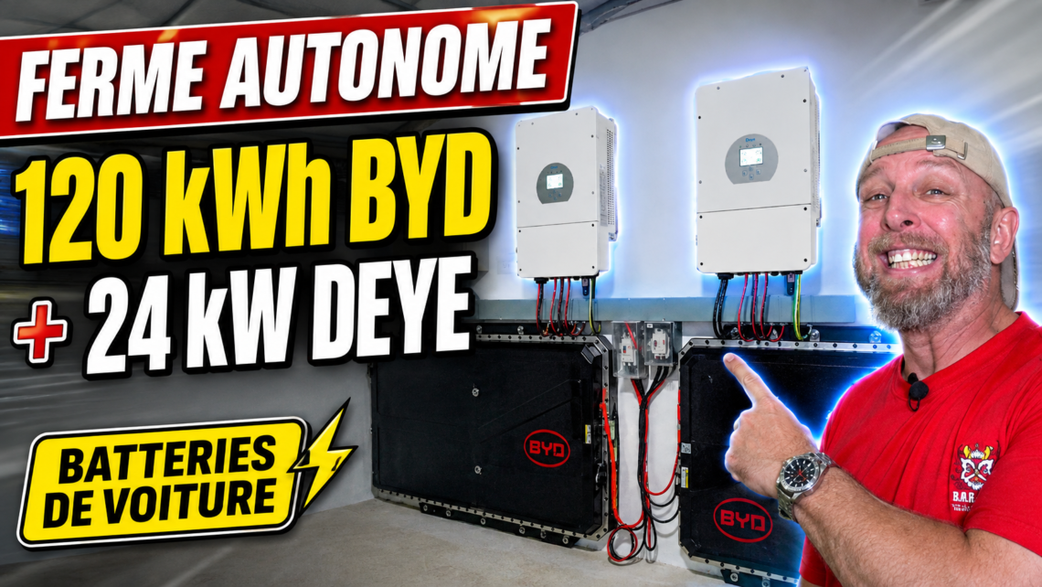 il alimente une ferme entière avec 2 batteries byd atto 3 et 24 kw d’onduleurs deye !