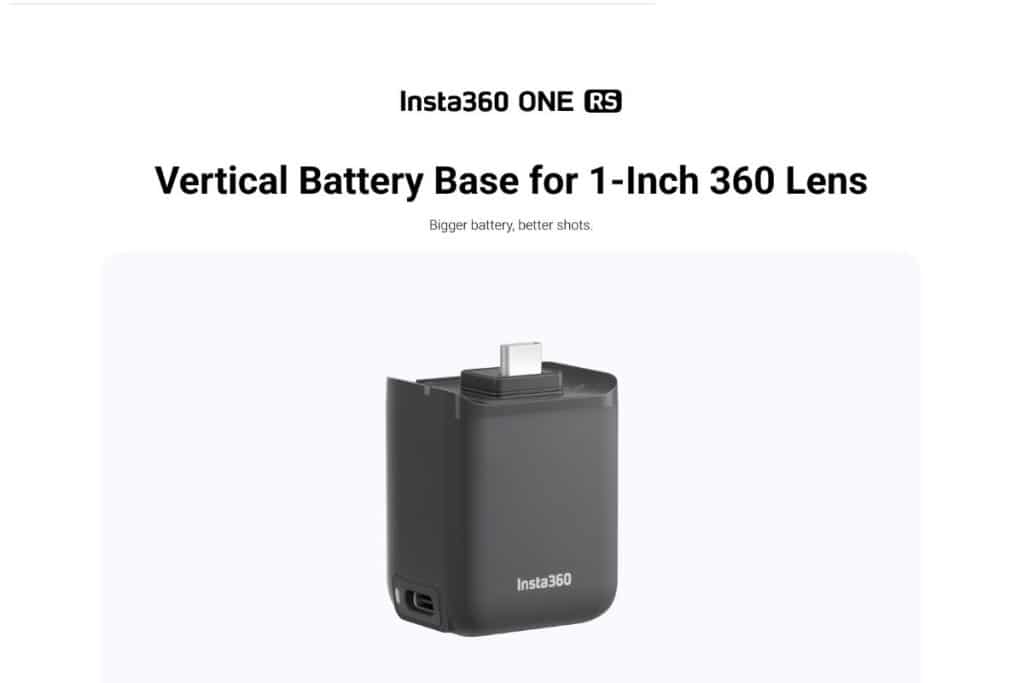 insta360 one rs vertical battery base for 1 inch 360 lens