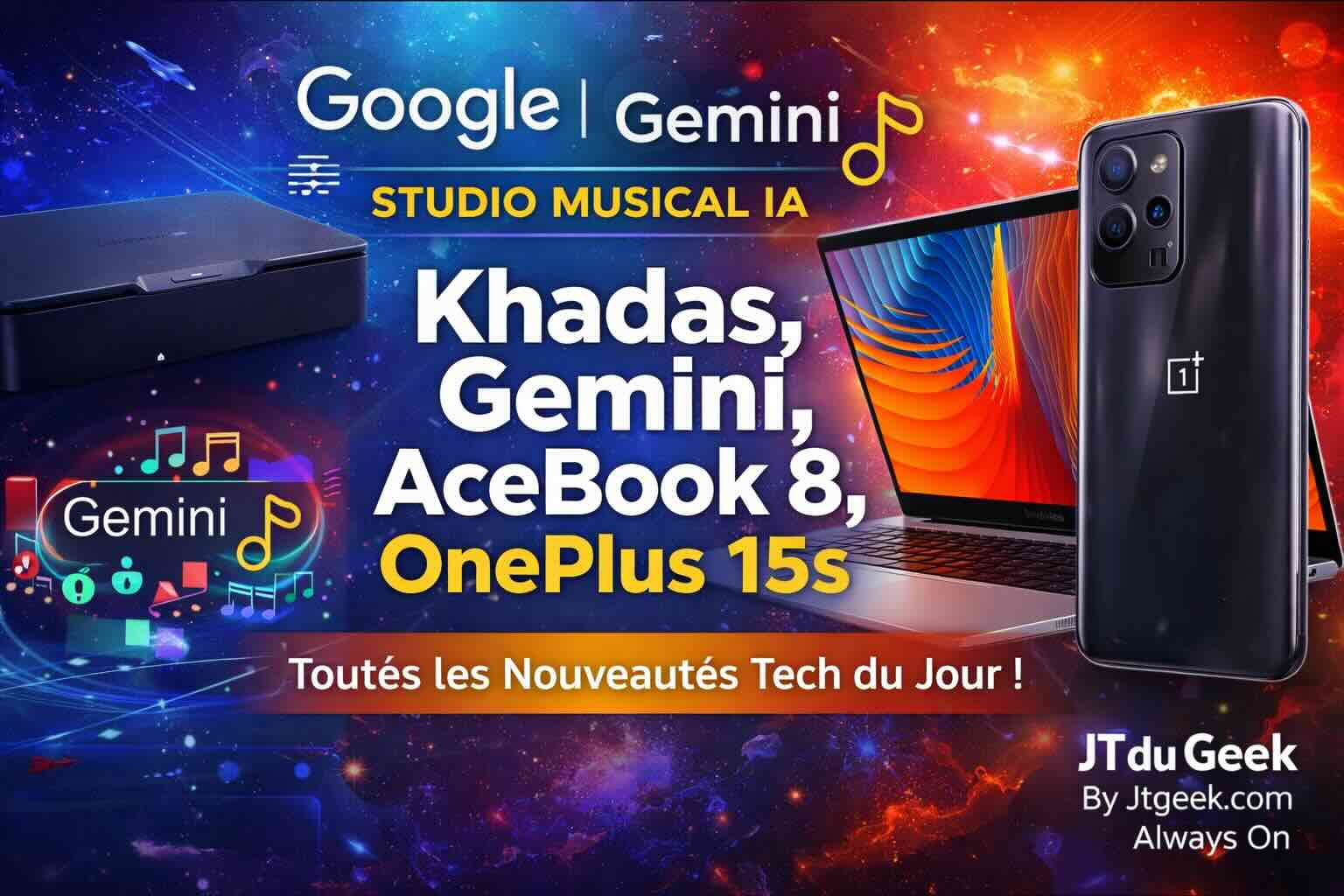 jt du geek khadas mind pro panther lake, gemini devient studio musical ia, acebook 8 à prix cassé et rumeurs oneplus 15s