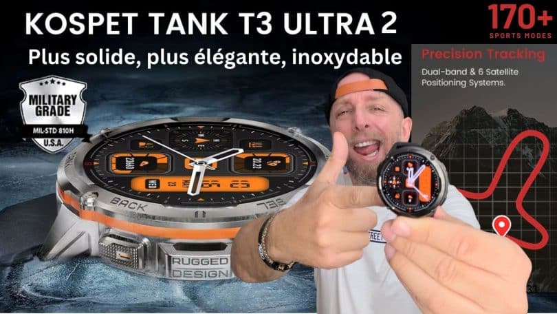 kospet tank t3 ultra 2 , smartwatch outdoor, résistance militaire, santé et 170 sports à 159,99€ !