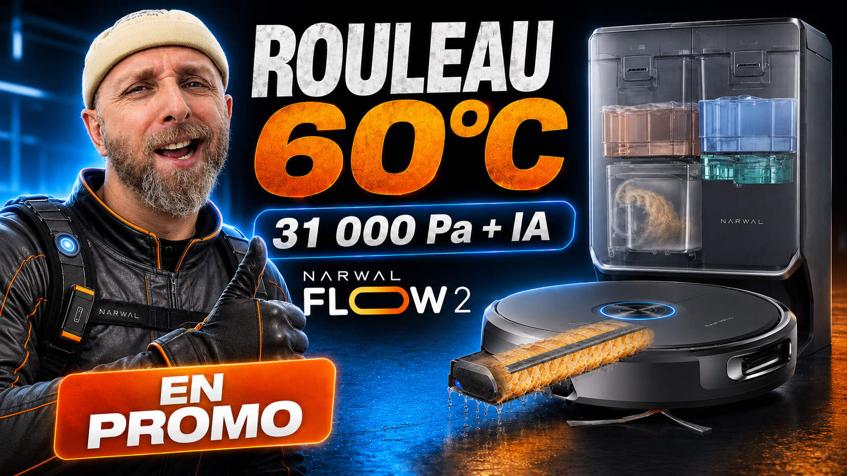 narwal flow 2 rouleau laveur extensible 60°c, ia et 31 000 pa… vignette
