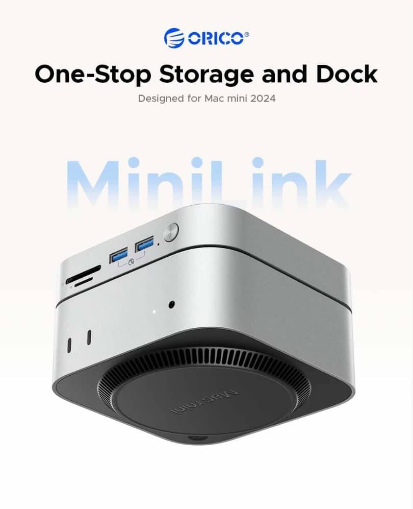 orico minilink dock usb c pour mac mini m4 avec sd:tf 4.0 et vitesse jusqu’à 40 gb:s