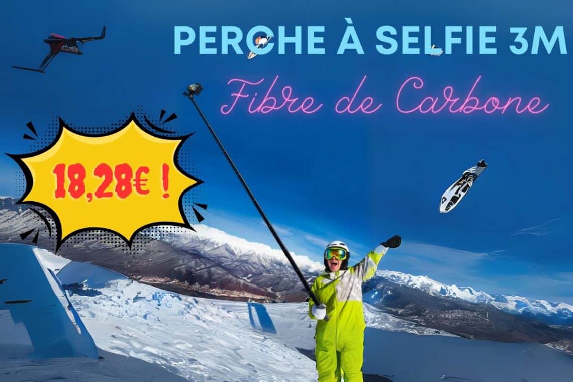 perche à selfie 3m en fibre de carbone à seulement 18,28€ !