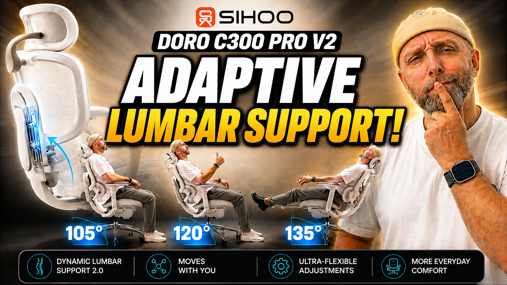 sihoo doro c300 pro v2, more comfortable with true adaptive lumbar support