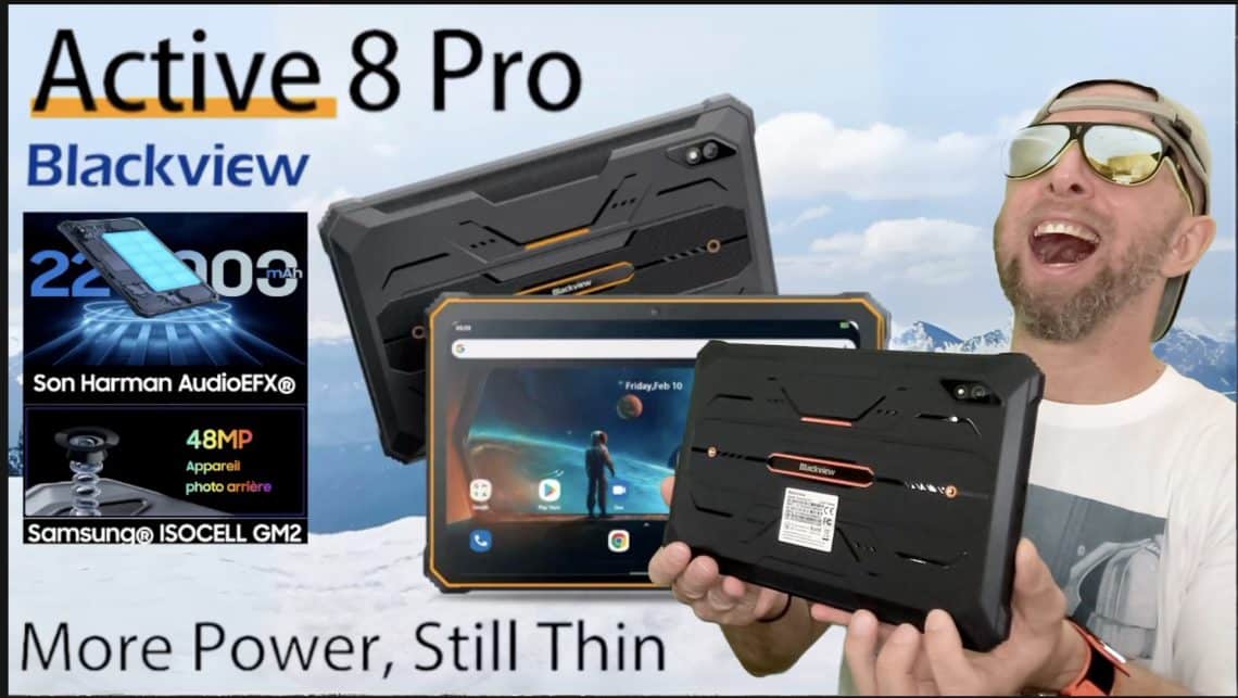 tablette etanche antichoc android 10 pouces 2,4k ,48mp samsung,helio g99 et 22 000 mah, blackview active 8 pro