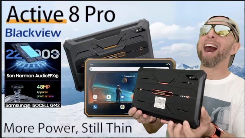tablette etanche antichoc android 10 pouces 2,4k ,48mp samsung,helio g99 et 22 000 mah, blackview active 8 pro