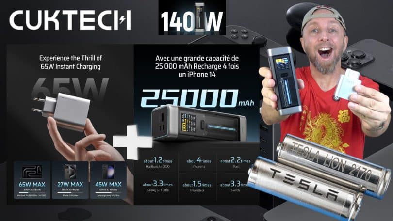 test de la batterie externe cuktech 25000mah 140w avec cellules tesla et chargeur gan 65w , le combo ultime !