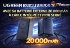 ugreen bouscule le marché avec sa batterie externe 20 000 mah à câble intégré et prix serré jtgeek